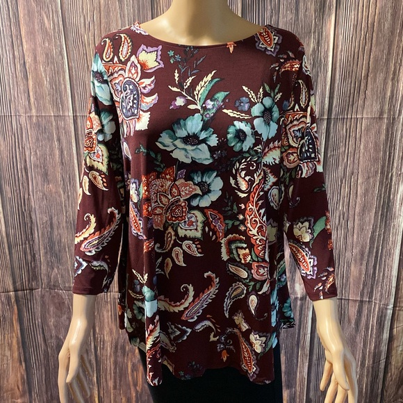 Chico’s size 2 large NWT burgundy maroon purple multi colored floral boho - Picture 11 of 16